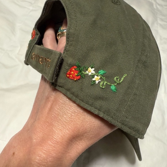 Adorable Carhartt Dark Green Cap with Handmade Floral Embroidery!